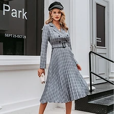 Classic Plaid Belted Workwear Dress — Elegant Workwear