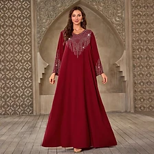 Crimson Embellished Evening Abaya — Abayas
