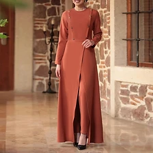 Rustic Earth Button-Down Abaya Set — Elegant Workwear