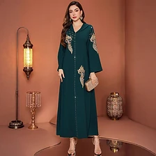Emerald Velvet Hooded Embroidered Abaya — Abayas