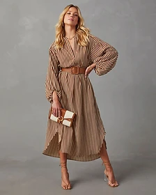 Sahara Stripe Belted Midi Dress — Everyday Elegance