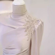 Celestial Beaded Shoulder Satin Gown — Evening Gowns