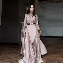 Ethereal Pleated Cape Evening Gown — Evening Gowns
