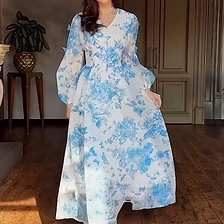 Azure Butterfly Botanical Evening Gown — Everyday Elegance