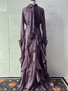 Midnight Ruffle Silk-Touch Evening Gown — Evening Gowns