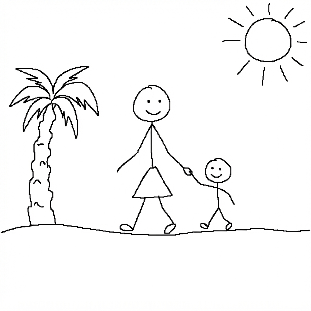 Stick-figure family walking together