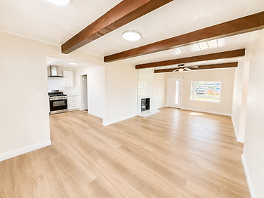 Open Living Room — Beamed Ceiling