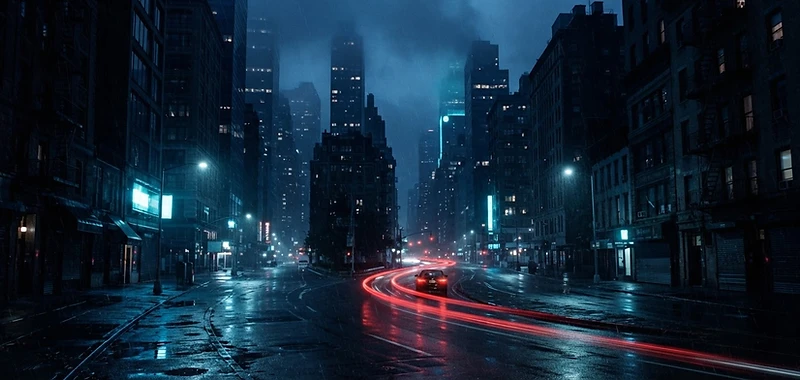 Base Taxi in motion at night