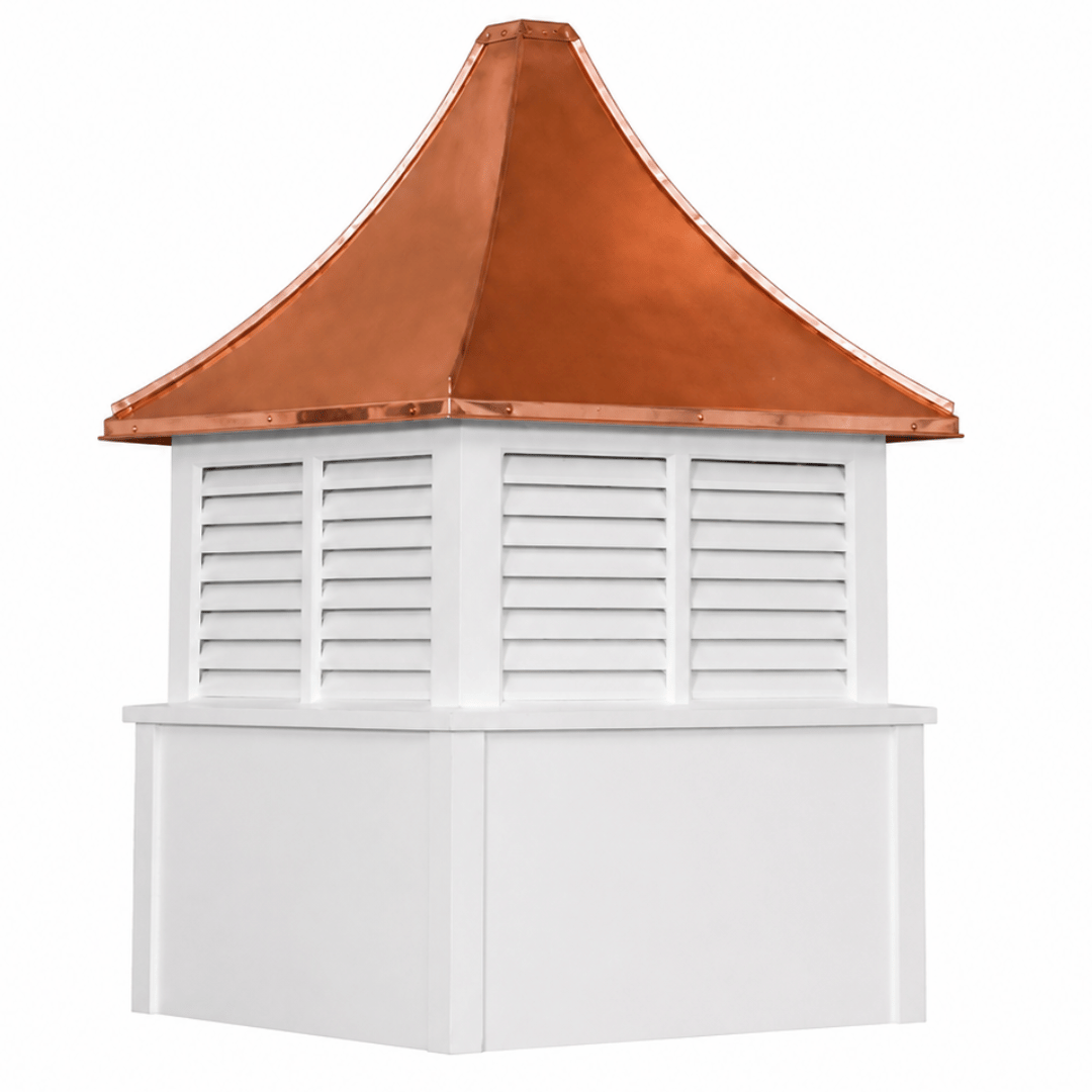 W-Model four-sided louvered cupola with a pagoda-style copper roof