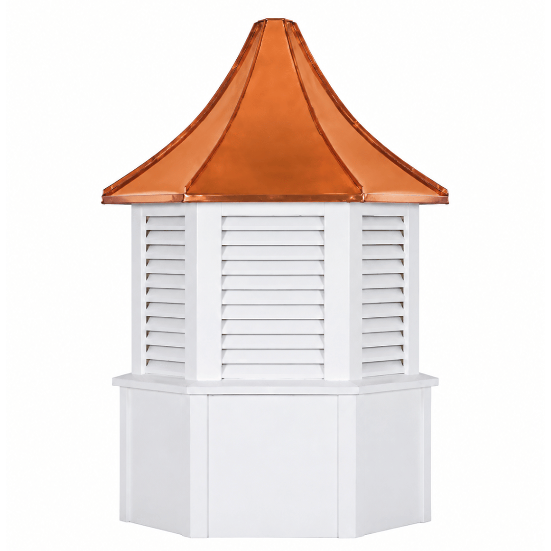 X-Model six-sided louvered cupola with a standing-seam pagoda-style copper roof