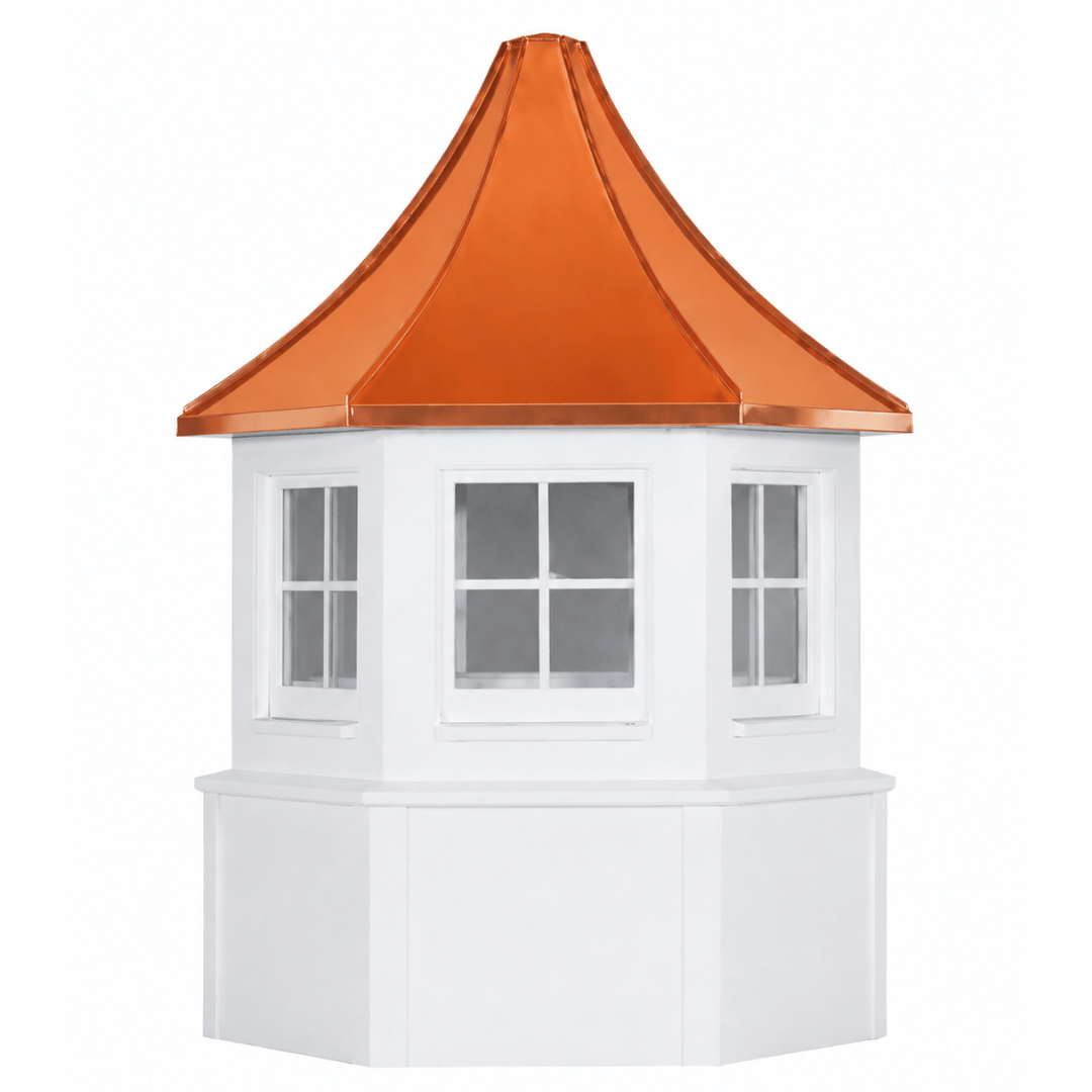 H-Model four-sided louvered cupola with a pagoda-style copper roof