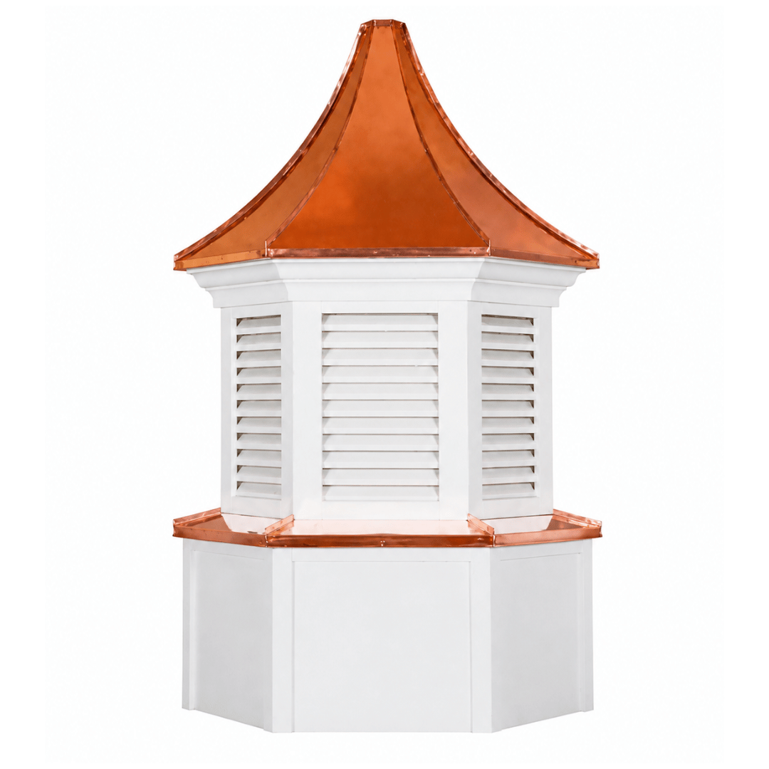 K-Model six-sided louvered cupola with a standing-seam copper roof