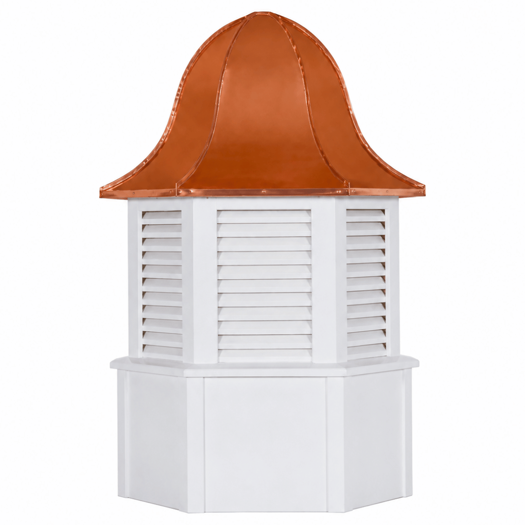 XB-Model six-sided louvered cupola with a bell-shaped standing-seam copper roof