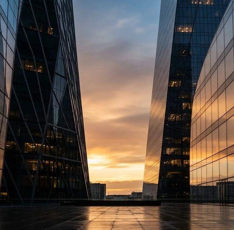 Arquitectura moderna de cristal al amanecer