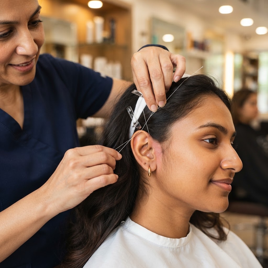 Ears threading at Unique Brows Winston-Salem