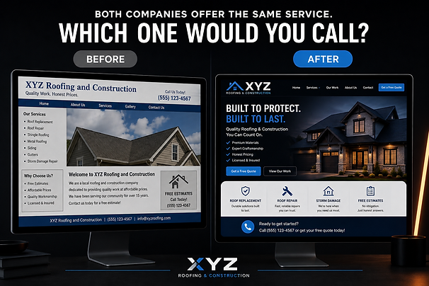 Before and after website redesign comparison — both companies offer the same service, which one would you call?