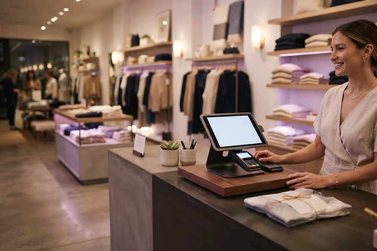 Novaone retail POS system at a checkout counter