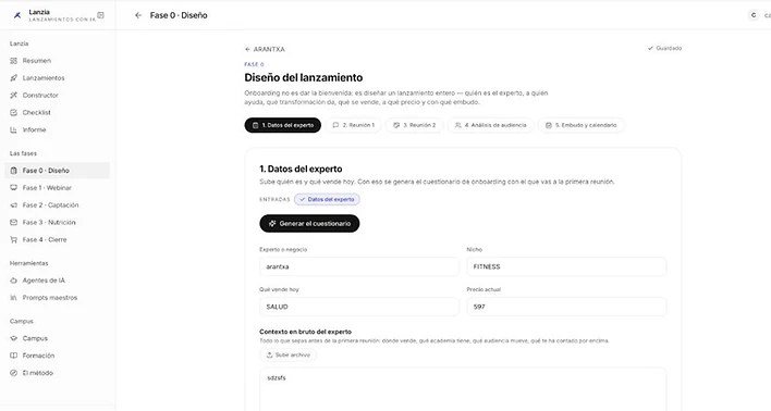 Interfaz del SaaS