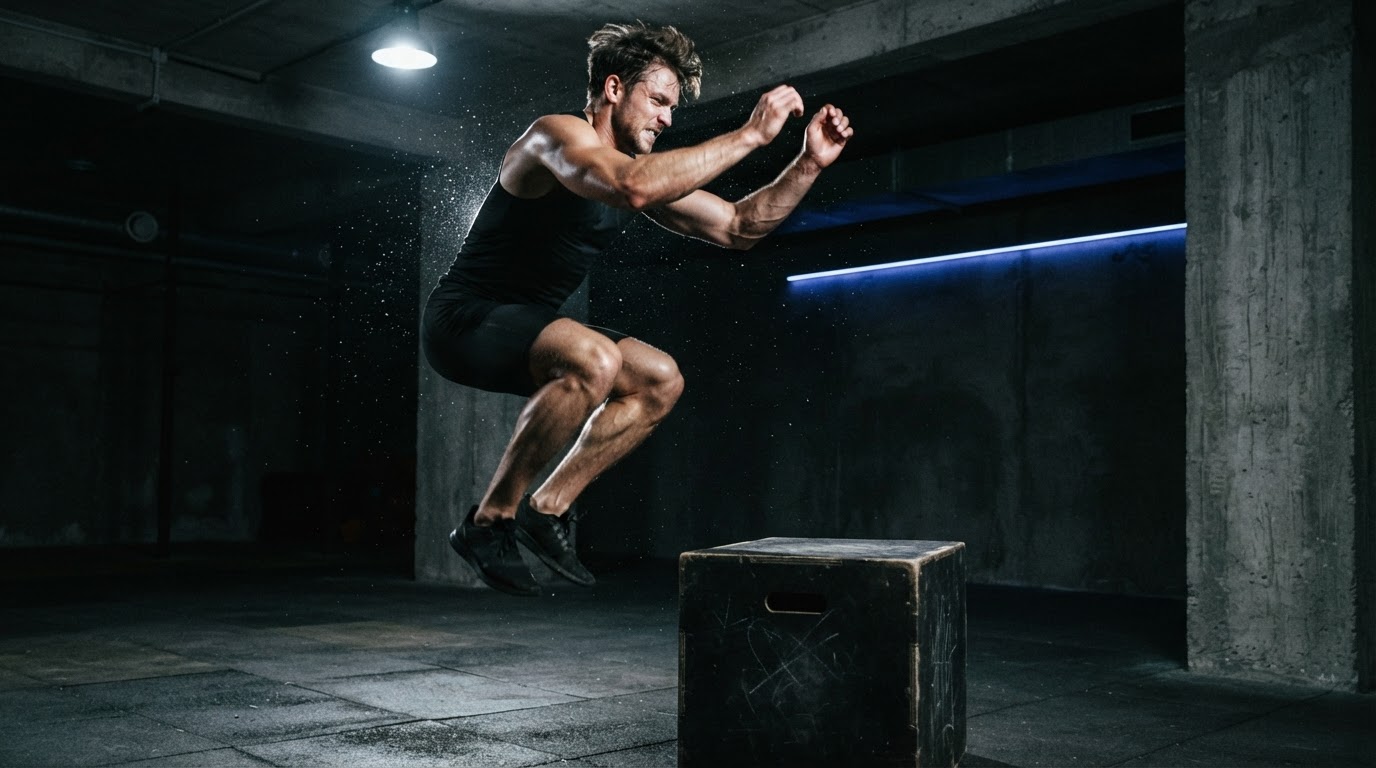 Athlete performing explosive box jump