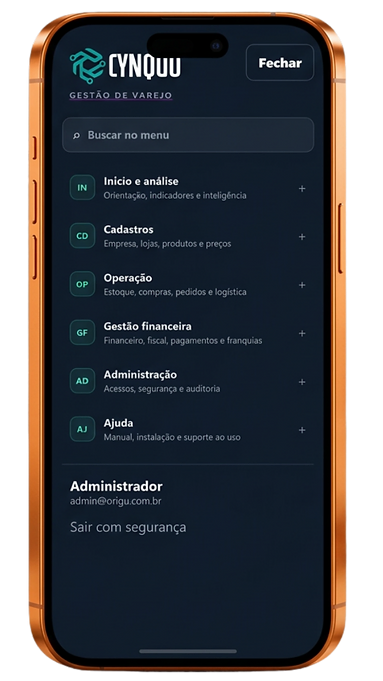 Menu da plataforma Sistuno organizado por área de gestão