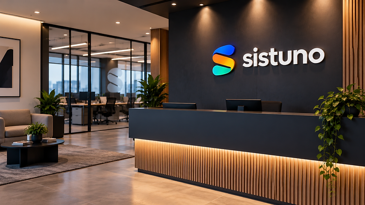 Recepção da Sistuno com a marca na parede