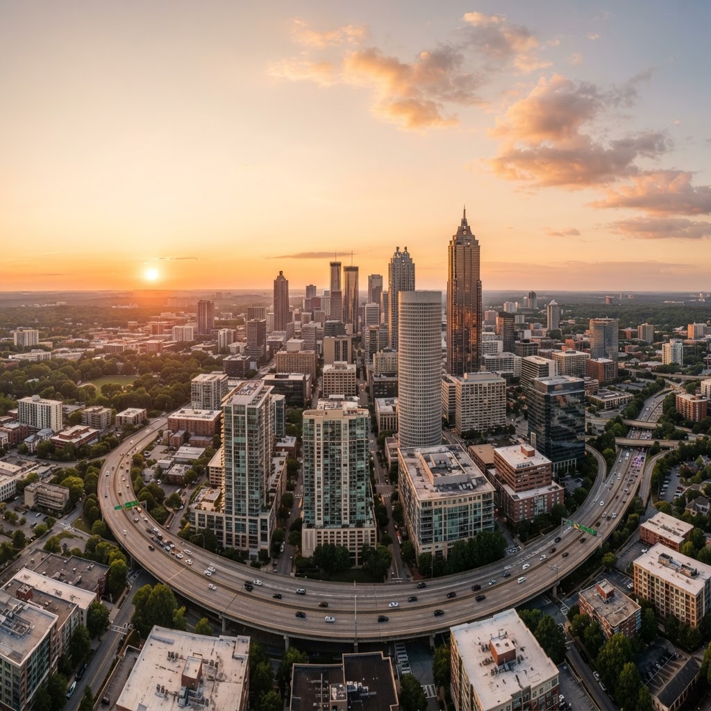 Atlanta skyline at sunset