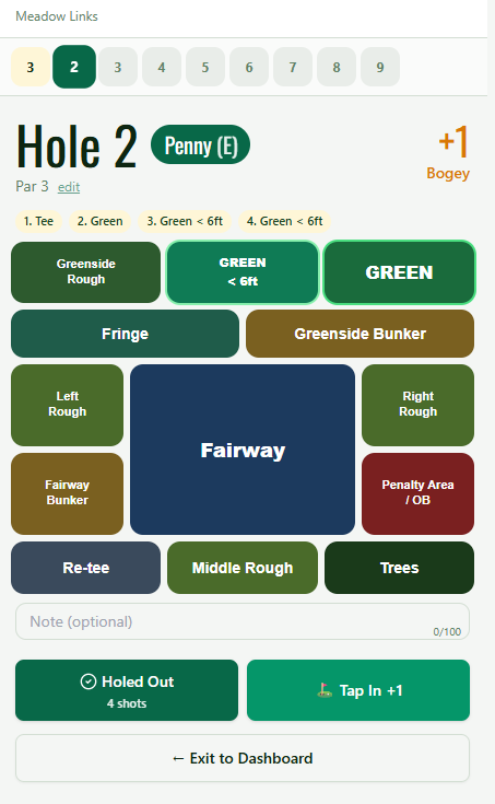 School Golf live scoring — tap a shot, tap holed out