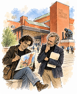 Two men sketching the British Library