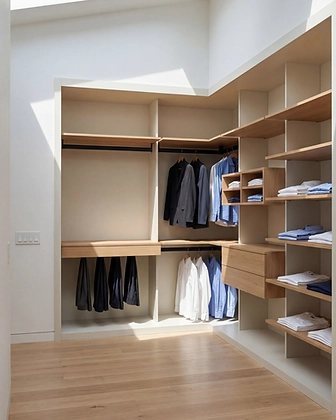 Modelo Oporto — vestidor en esquina con roble claro