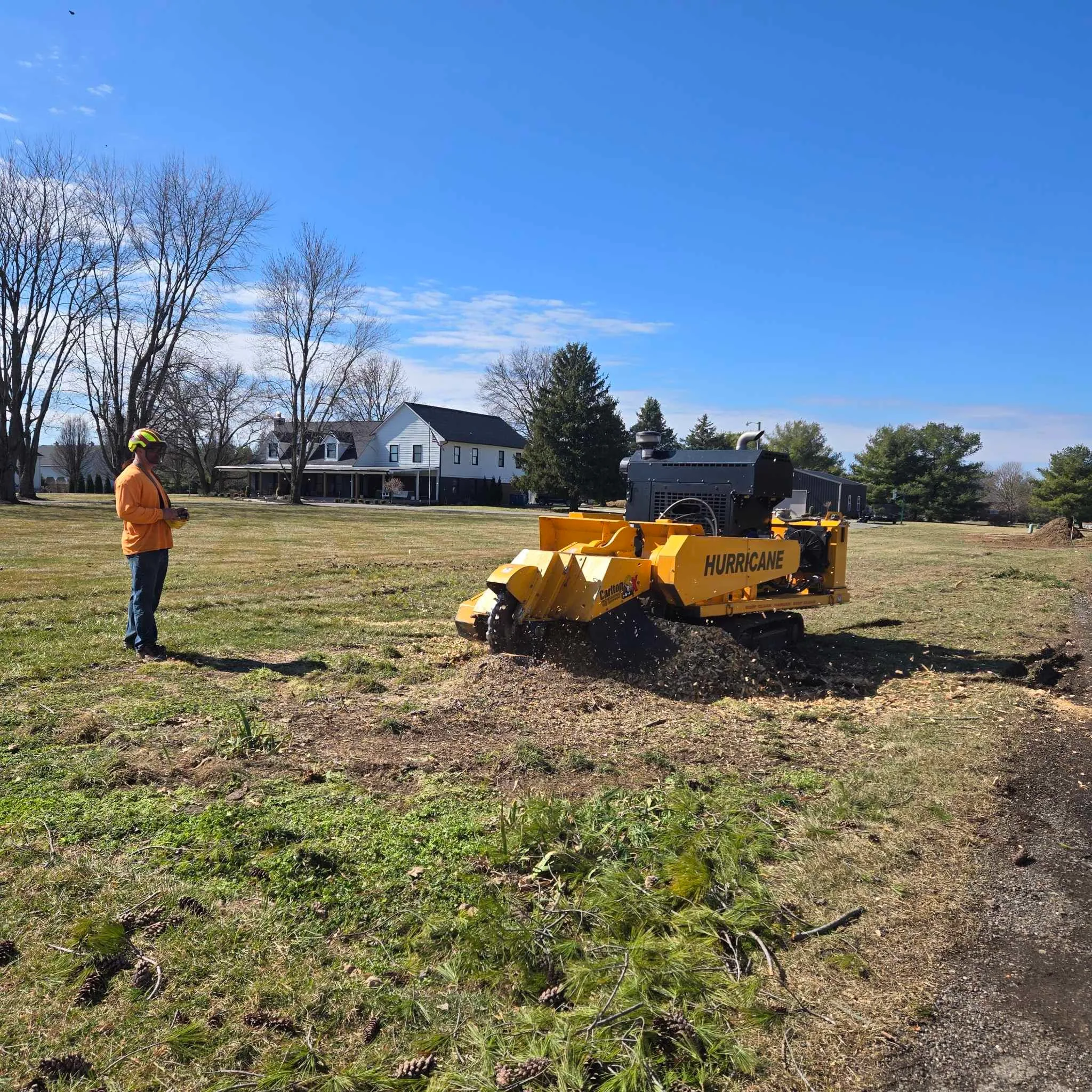 Stone's Stump Removal equipment and completed stump grinding projects in Central Indiana