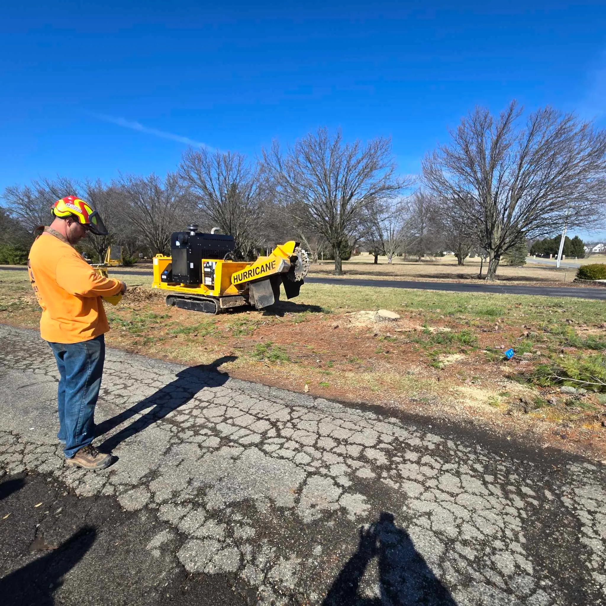 Stone's Stump Removal equipment and completed stump grinding projects in Central Indiana