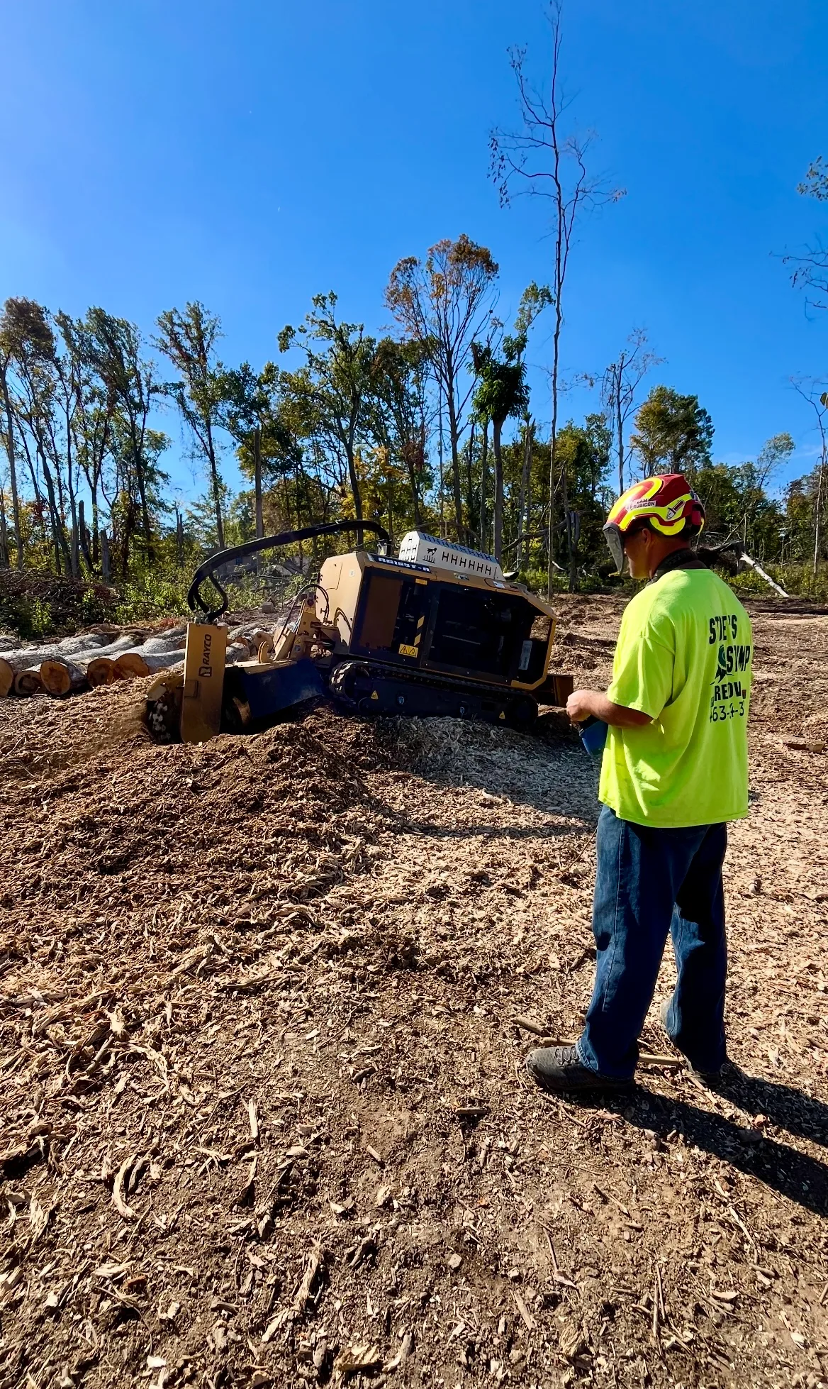 Stone's Stump Removal equipment and completed stump grinding projects in Central Indiana