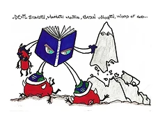 Drawing of a living Bible stomping the devil and moving a mountain