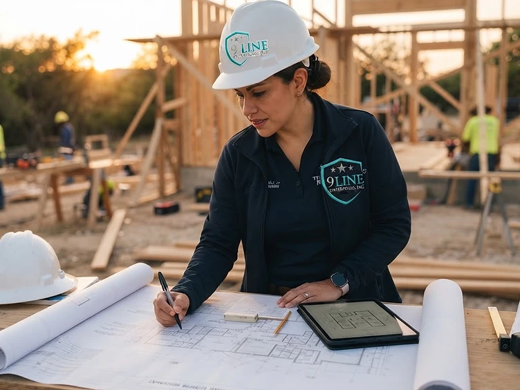 Project manager reviewing blueprints