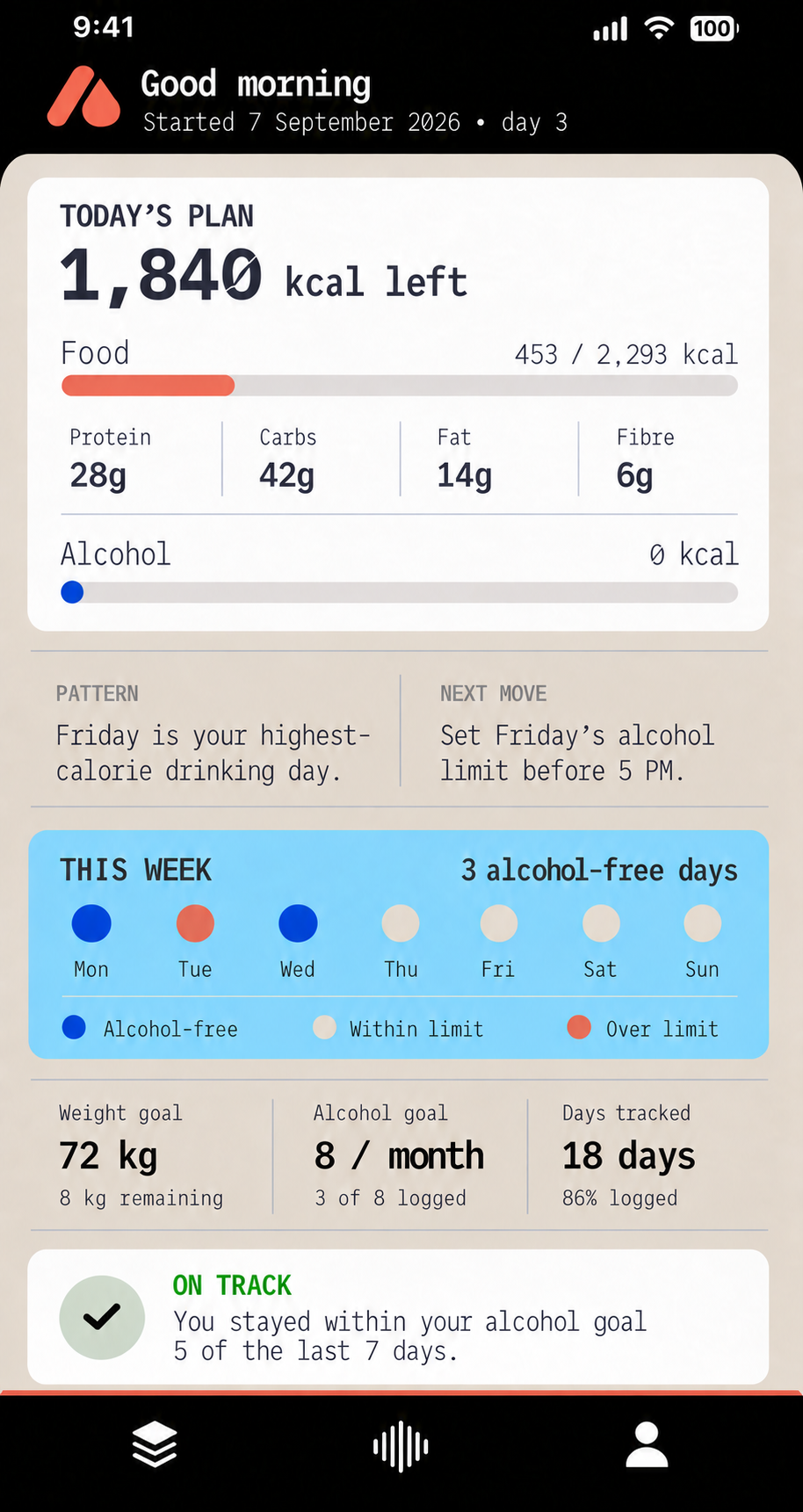 CALDROP app screen