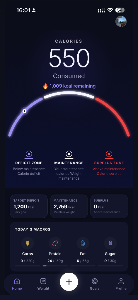 CALDROP app screen