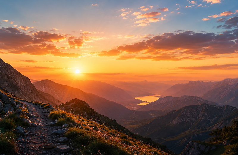 Mountain range at sunset from a rocky trail, the CALDROP founder story