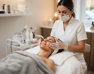 Esteticista con una clienta en un salón de belleza