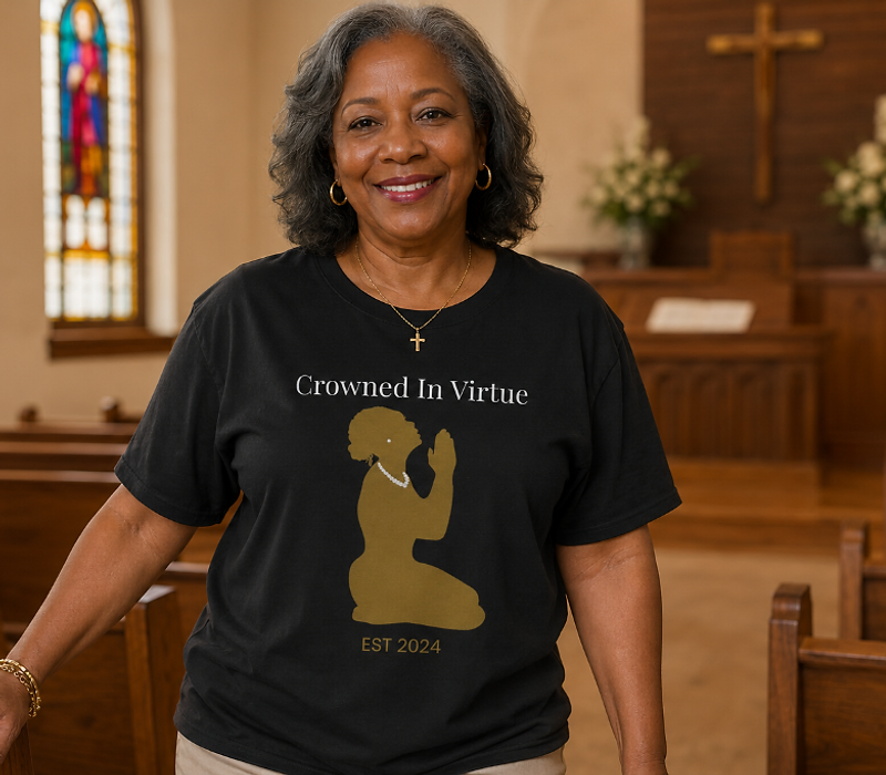 A dignified mature woman in graceful repose beneath golden-hour light