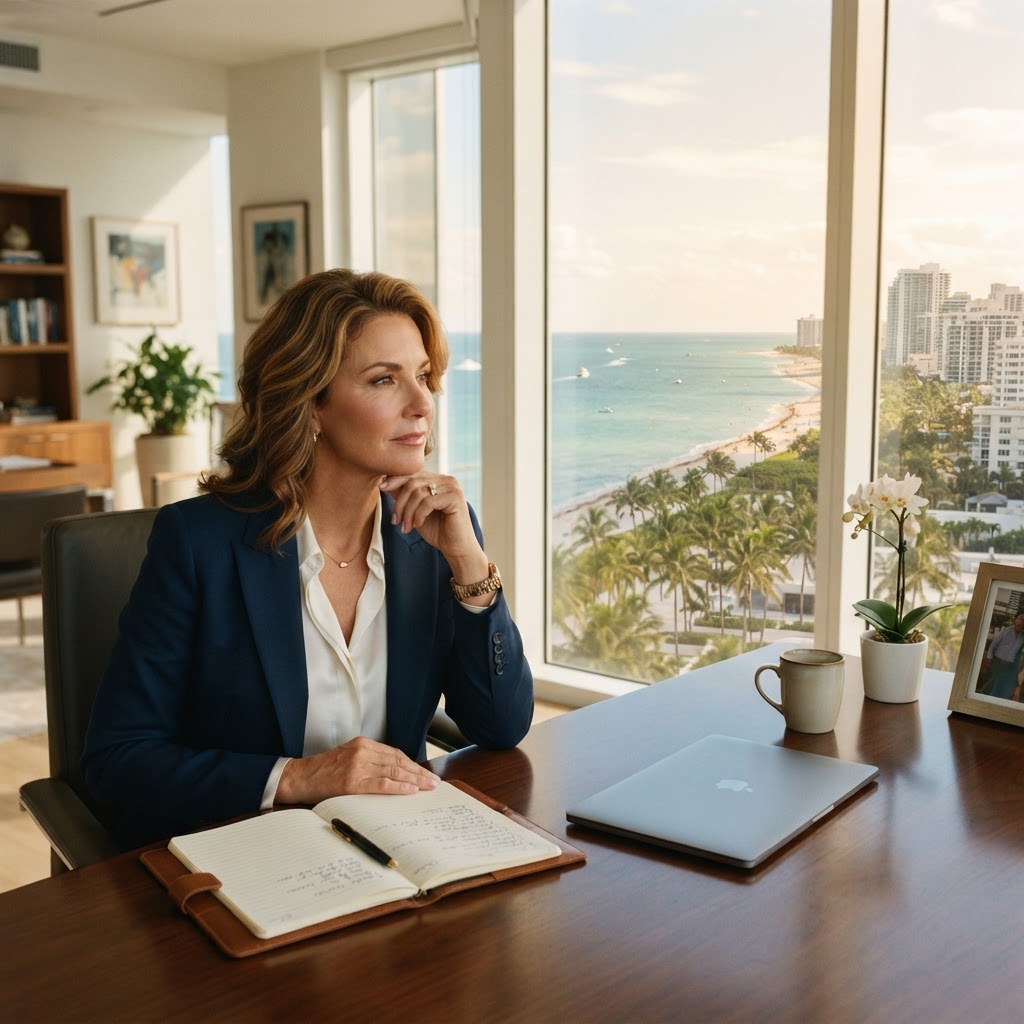 Executive reflecting at desk