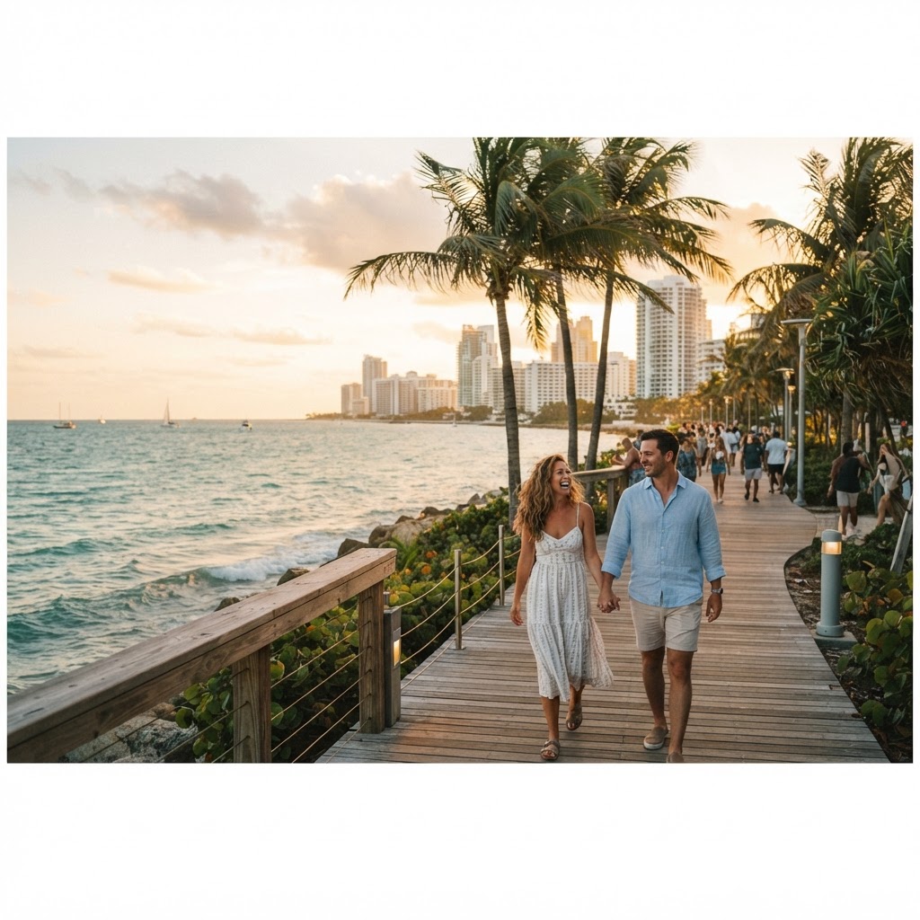 Couple walking waterfront