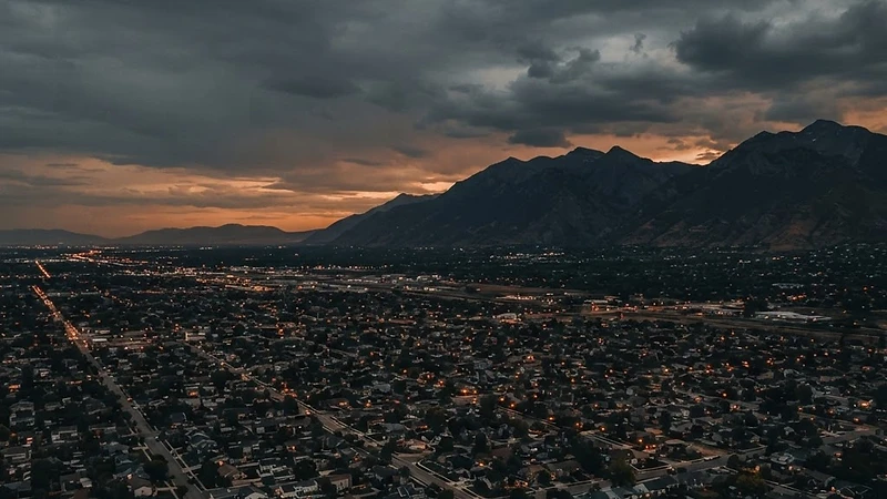 Aerial view of the Salt Lake Valley at dusk