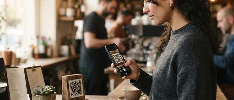 Customer scanning a QR code to collect a digital stamp