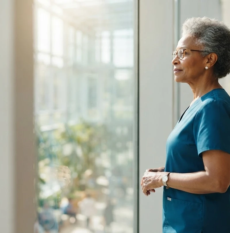 Iconic Care Hospital specialist in a sunlit atrium