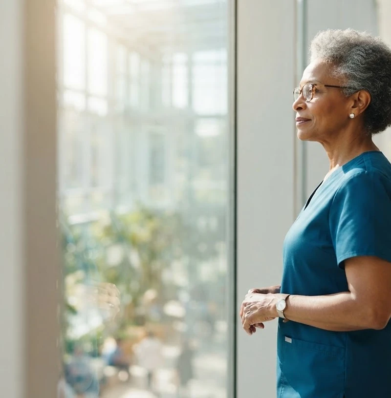 Iconic Care Hospital specialist in a sunlit atrium