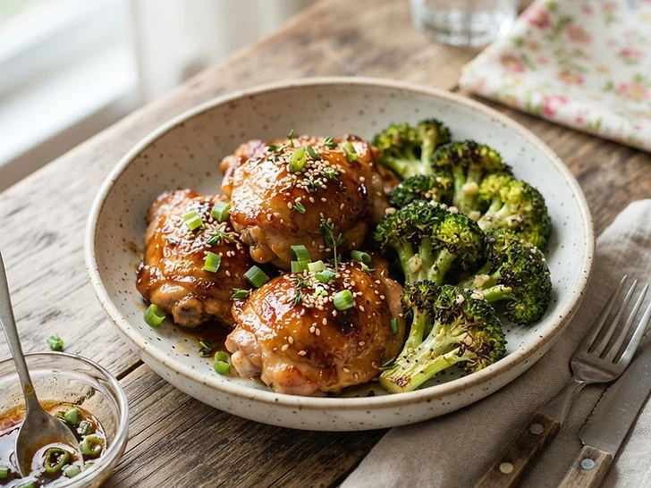 Honey Garlic Baked Chicken Thighs with Broccoli
