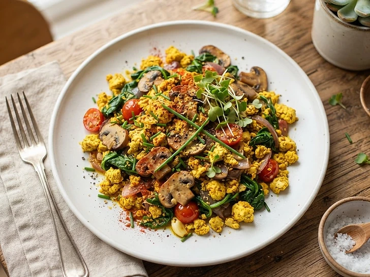 Savory Smoked Tofu And Mushroom Scramble