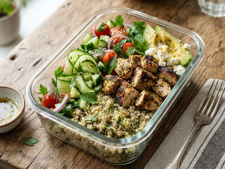 Herb Marinated Chicken And Cucumber Lunch Bowl