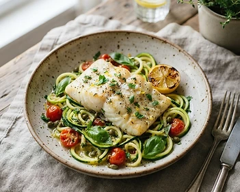 Garlic Herb Baked Cod with Zucchini Noodles
