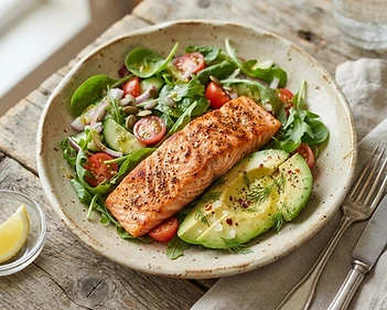 Grilled Salmon with Avocado & Greens